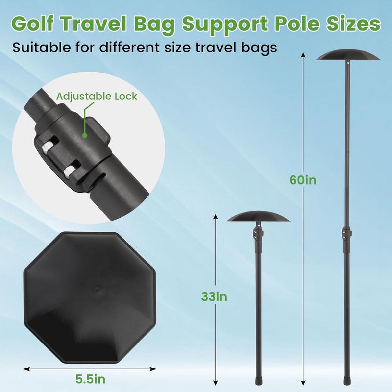 Greeily Golf Club Travel Protector Stick, 33"-60" Golf Travel Bag Support Pole Backup Support Adjustable for Airlines Stiff Arm Club Protector Metal Pole Hard Cover Black - Image 2